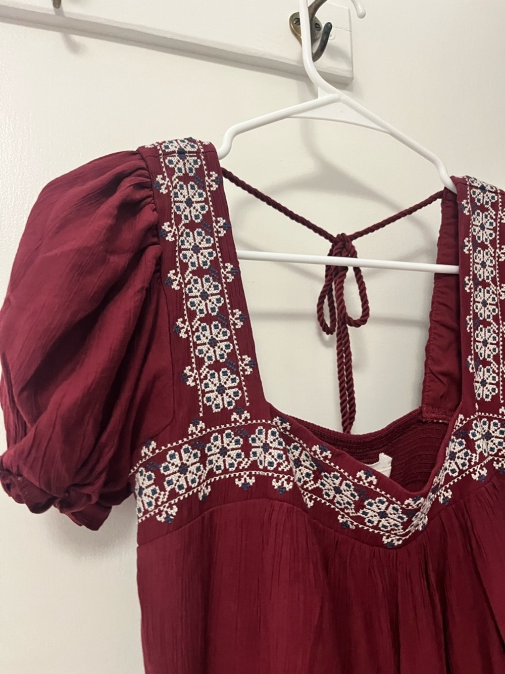 Abercrombie & Fitch Burgundy Embroidered Mini Dress
